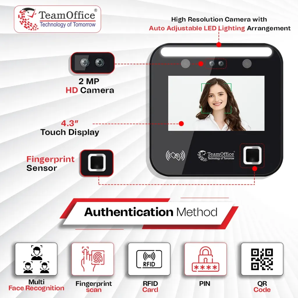 Team Office Z903 Touchless Face Attendance Device with Cloud Attendance Software(Face+Finger+Wi-Fi)